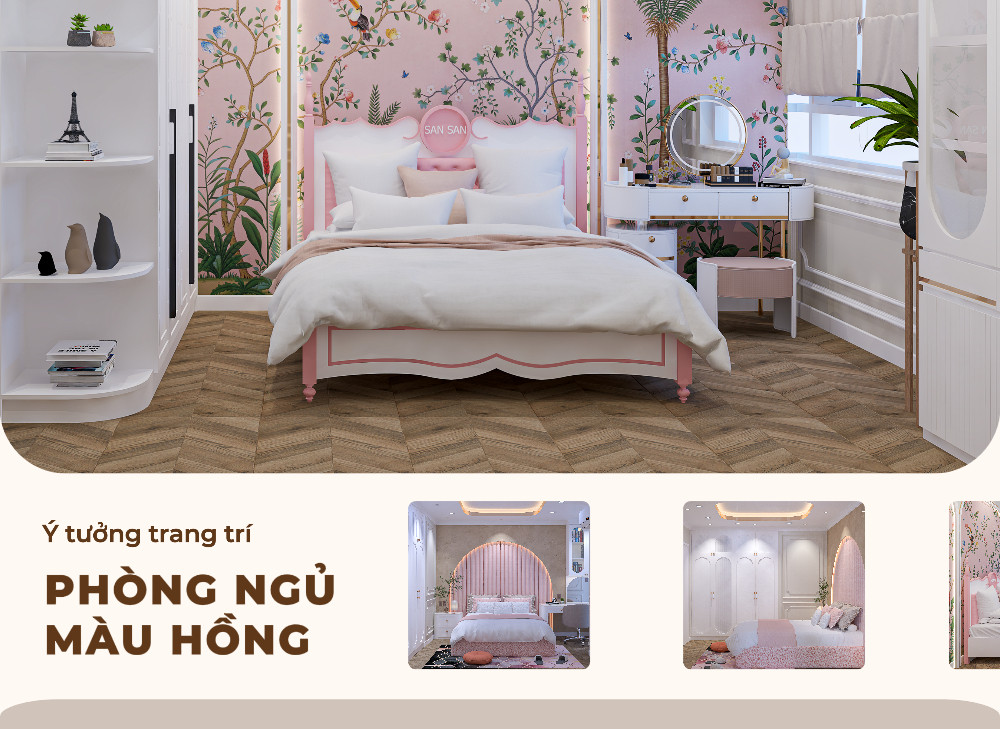 Ý tưởng trang trí phòng ngủ màu hồng cho nàng